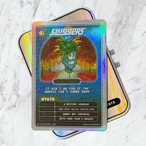 Holographic Sluggers Hit Trading Card with empty case. See all pictures
